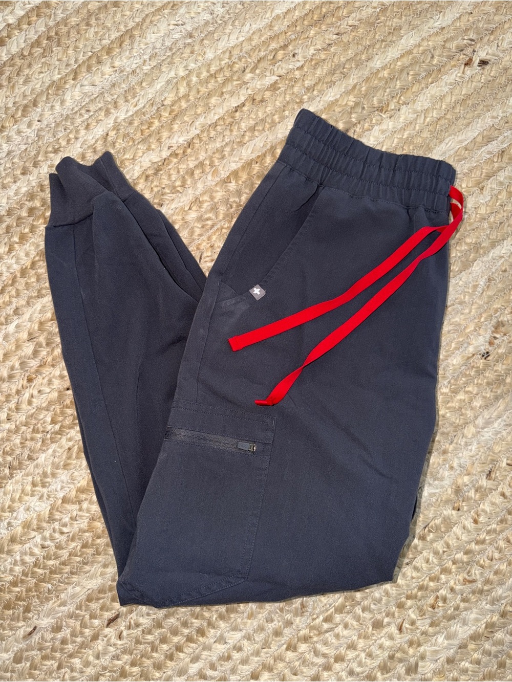 FIGS Charcoal Jogger Scrub Pants with Red Drawstring